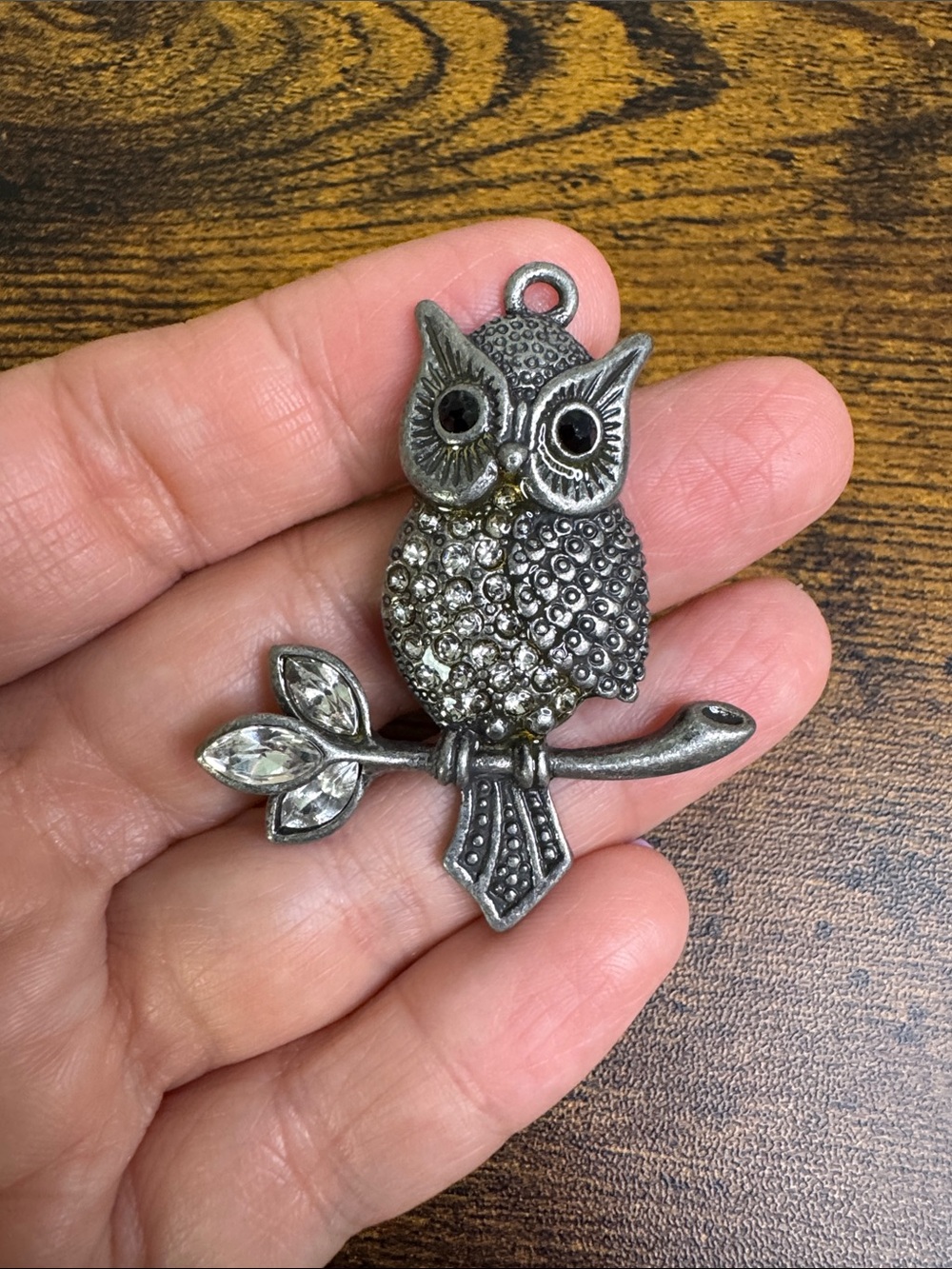 Crystal Accent Silver Owl Pendant Necklace Charm